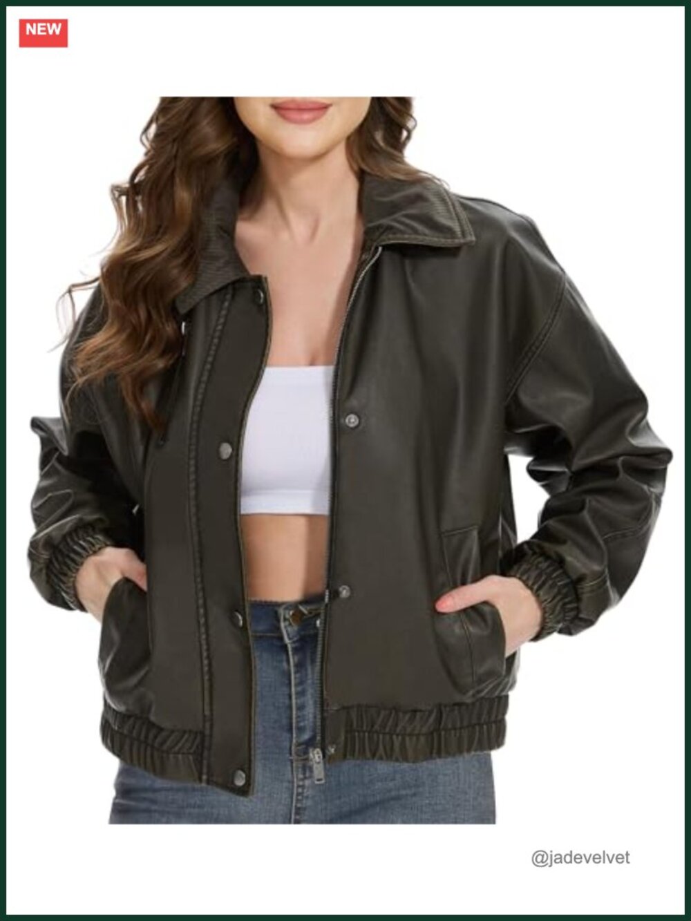 Faux Leather Moto Biker Jacket Oversized Corduroy Collar